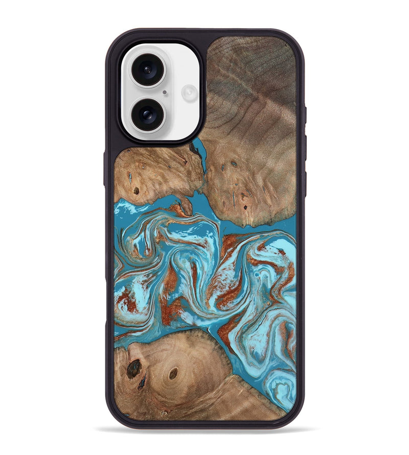 iPhone 16 Plus Wood Phone Case - Brayan (Teal & Gold, 801880)