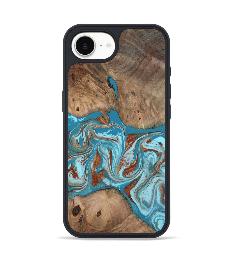 iPhone 16e Wood Phone Case - Brayan (Teal & Gold, 801880)