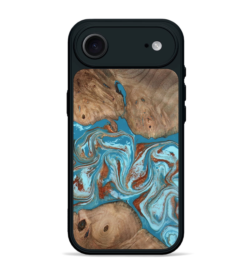 iPhone 17 Air Wood Phone Case - Brayan (Teal & Gold, 801880)