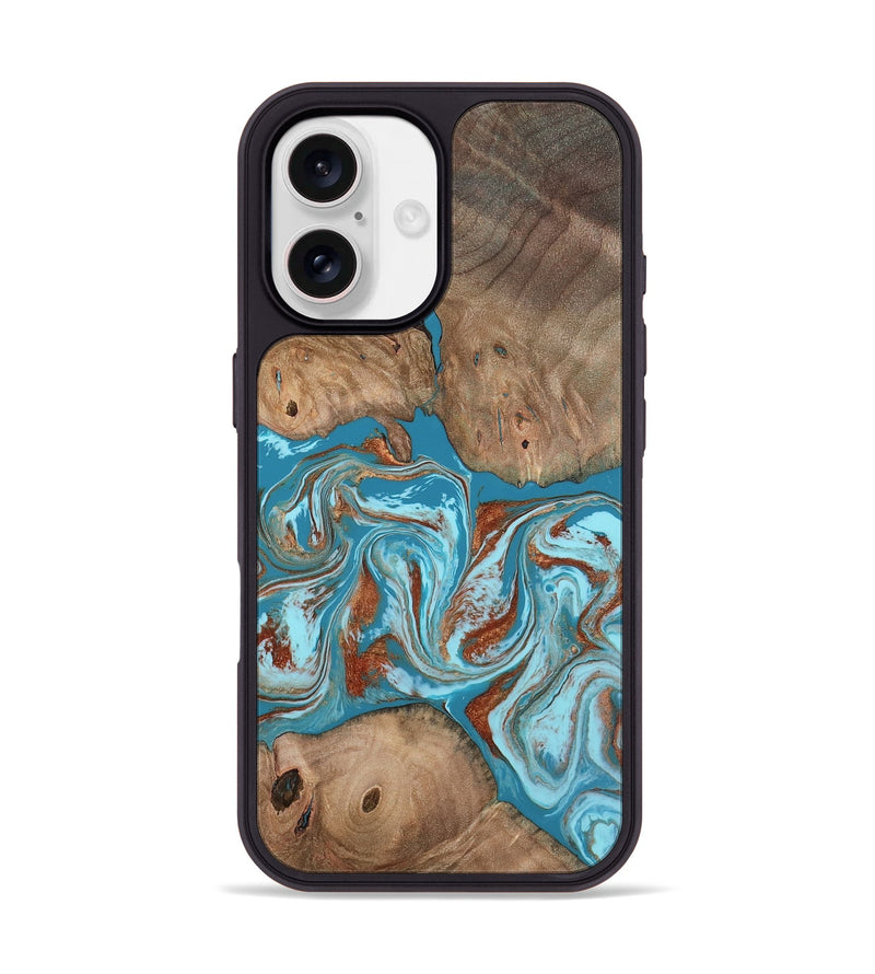 iPhone 17 Wood Phone Case - Brayan (Teal & Gold, 801880)
