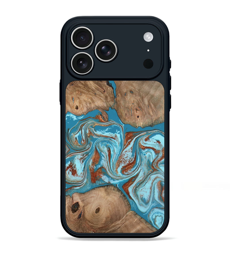 iPhone 17 Pro Max Wood Phone Case - Brayan (Teal & Gold, 801880)