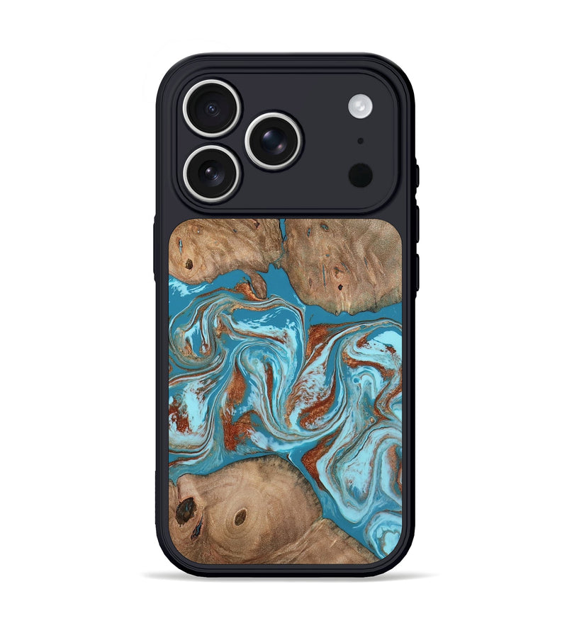 iPhone 17 Pro Wood Phone Case - Brayan (Teal & Gold, 801880)