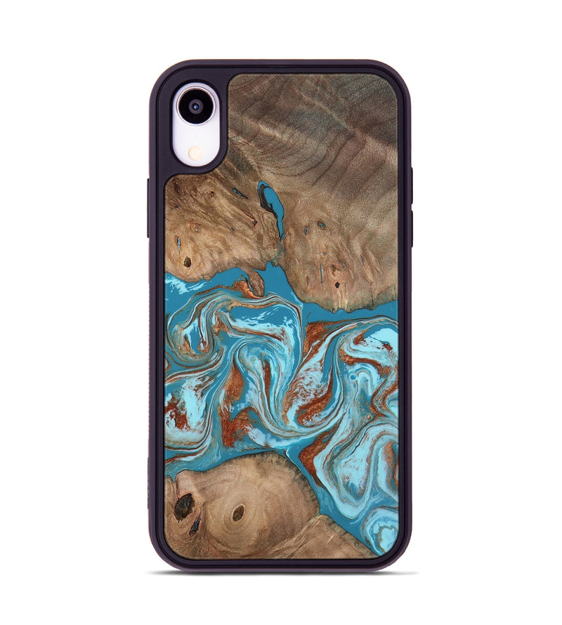 iPhone Xr Wood Phone Case - Brayan (Teal & Gold, 801880)