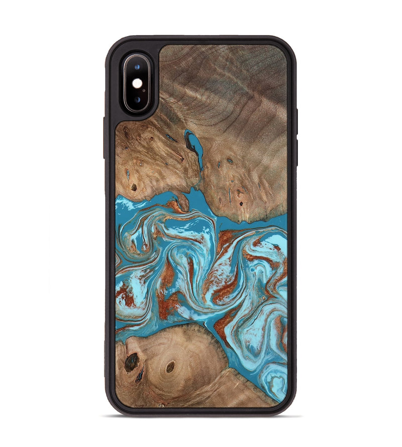 iPhone Xs Max Wood Phone Case - Brayan (Teal & Gold, 801880)