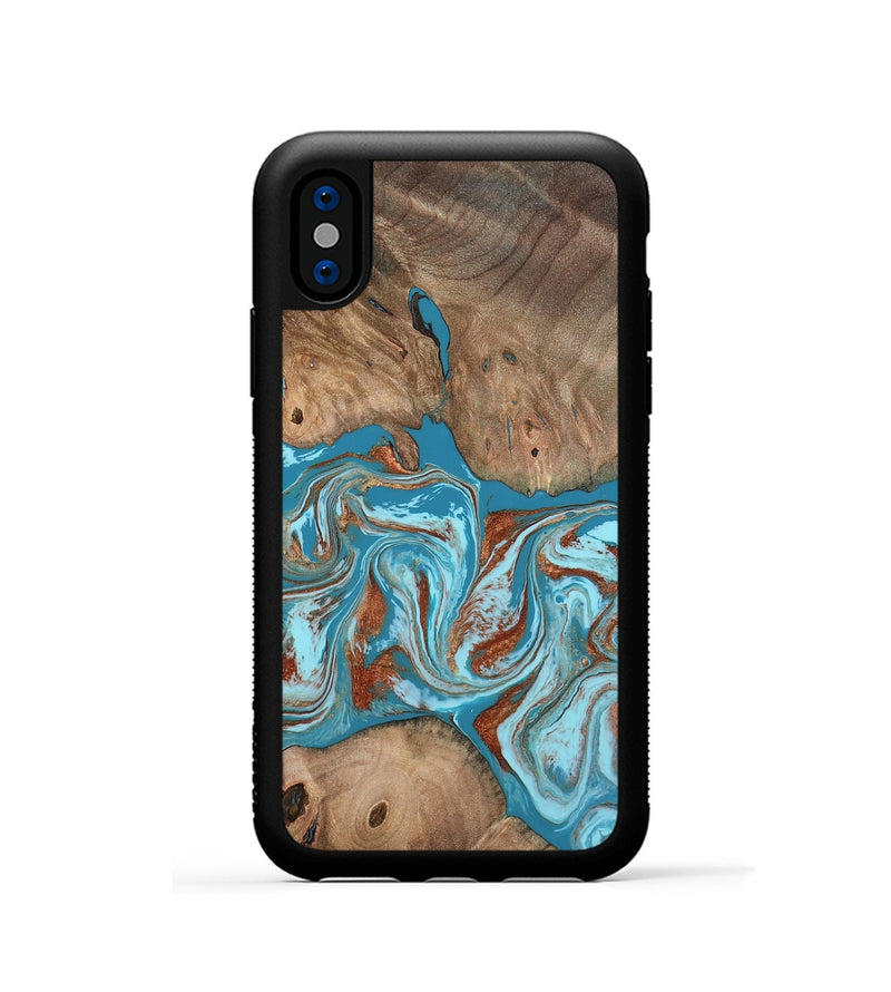 iPhone Xs Wood Phone Case - Brayan (Teal & Gold, 801880)