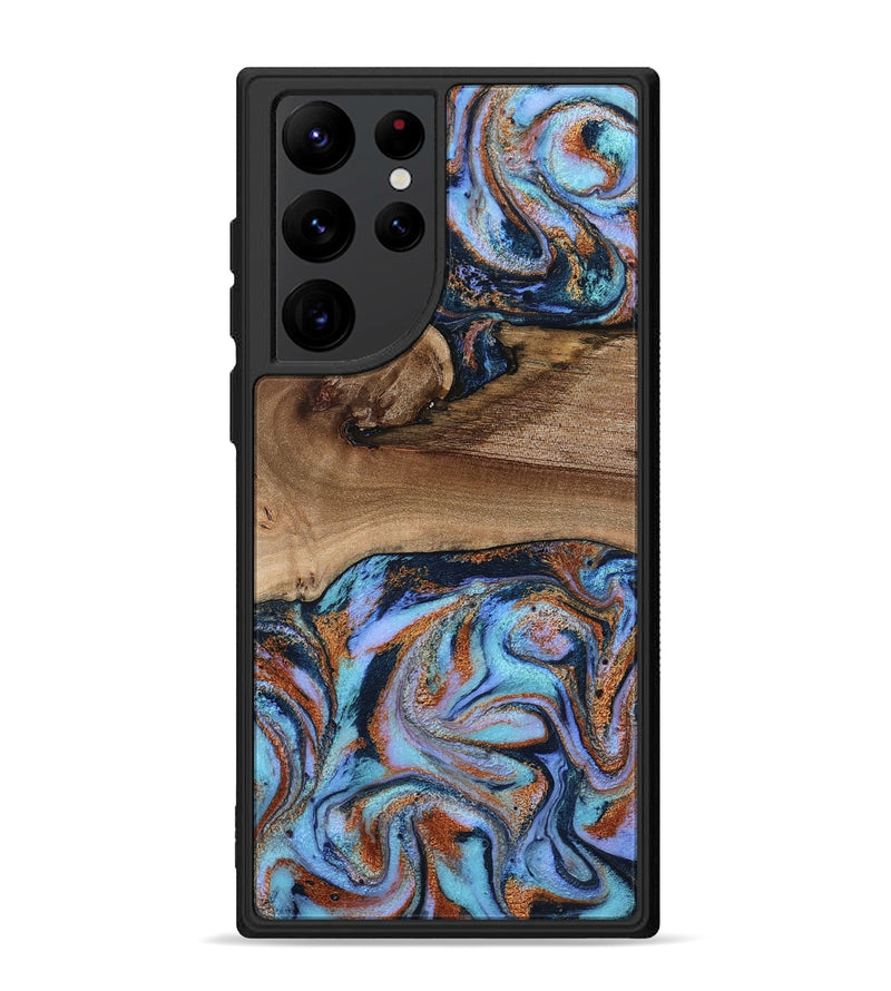 Galaxy S22 Ultra Wood Phone Case - Shayla (Teal & Gold, 801881)