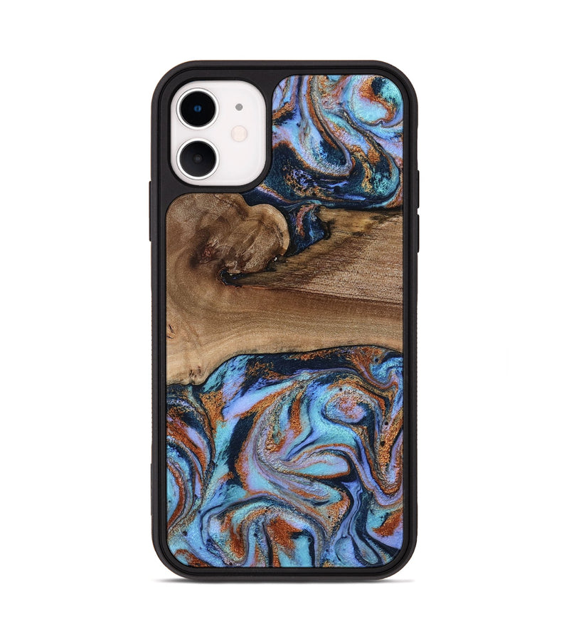 iPhone 11 Wood Phone Case - Shayla (Teal & Gold, 801881)