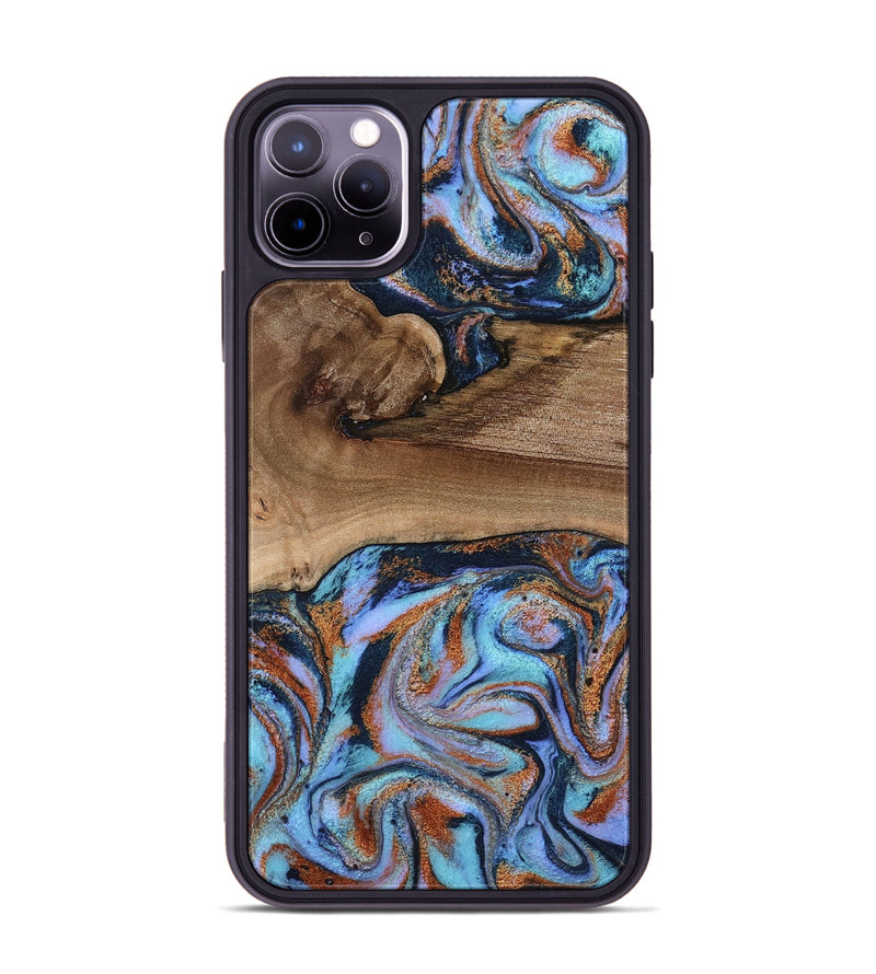 iPhone 11 Pro Max Wood Phone Case - Shayla (Teal & Gold, 801881)