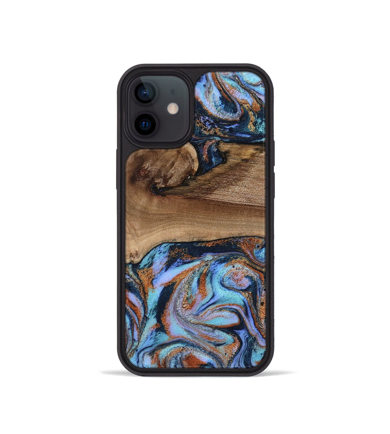 iPhone 12 mini Wood Phone Case - Shayla (Teal & Gold, 801881)