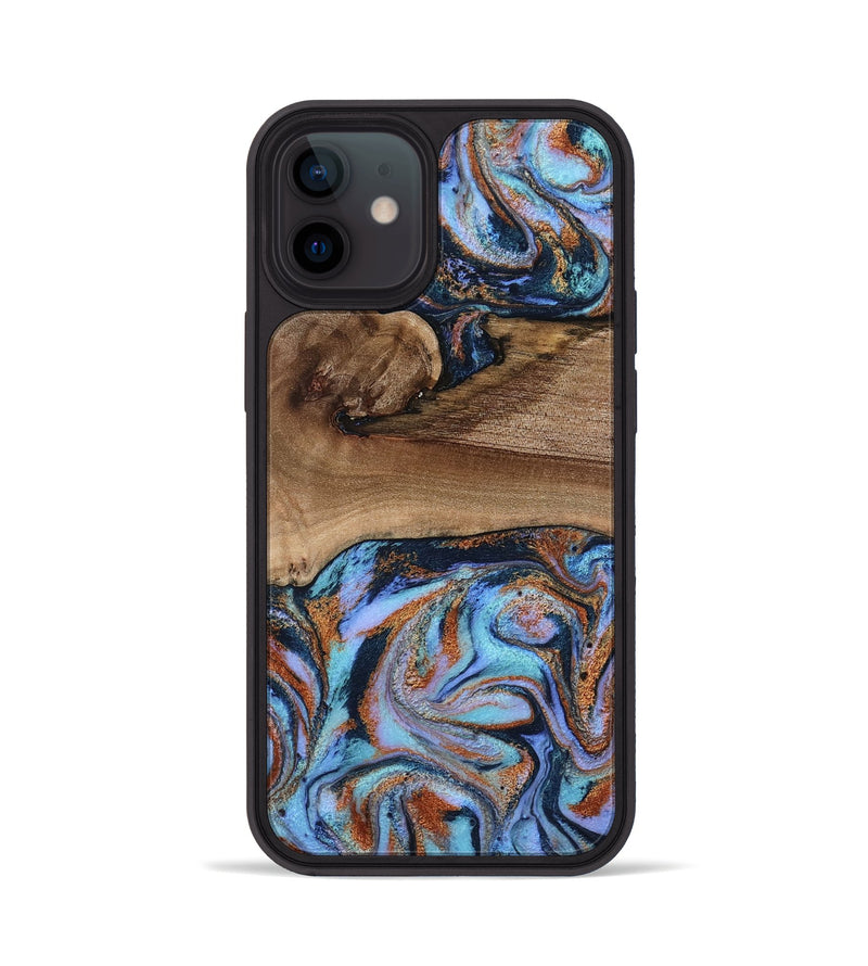 iPhone 12 Wood Phone Case - Shayla (Teal & Gold, 801881)