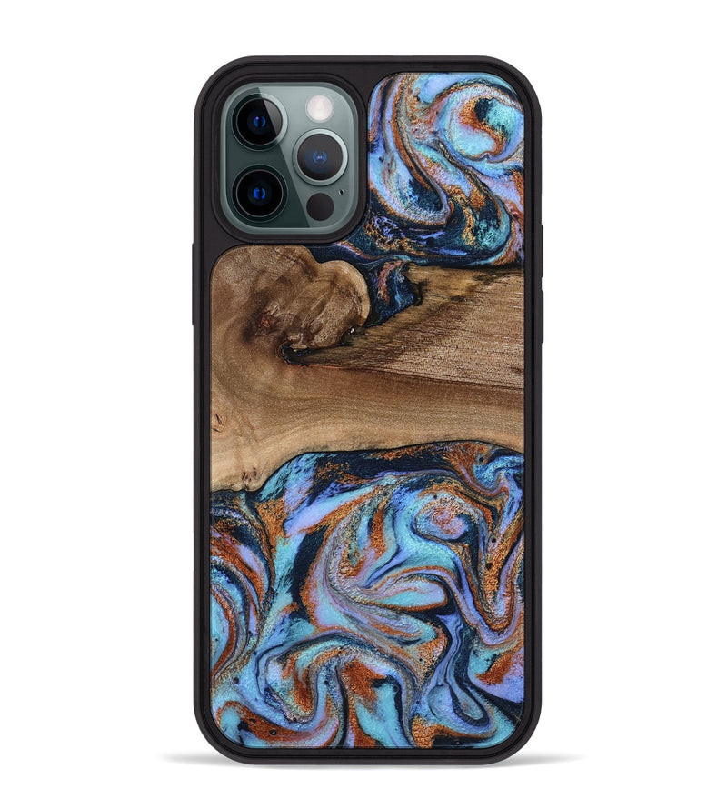 iPhone 12 Pro Max Wood Phone Case - Shayla (Teal & Gold, 801881)