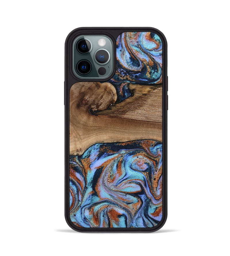 iPhone 12 Pro Wood Phone Case - Shayla (Teal & Gold, 801881)