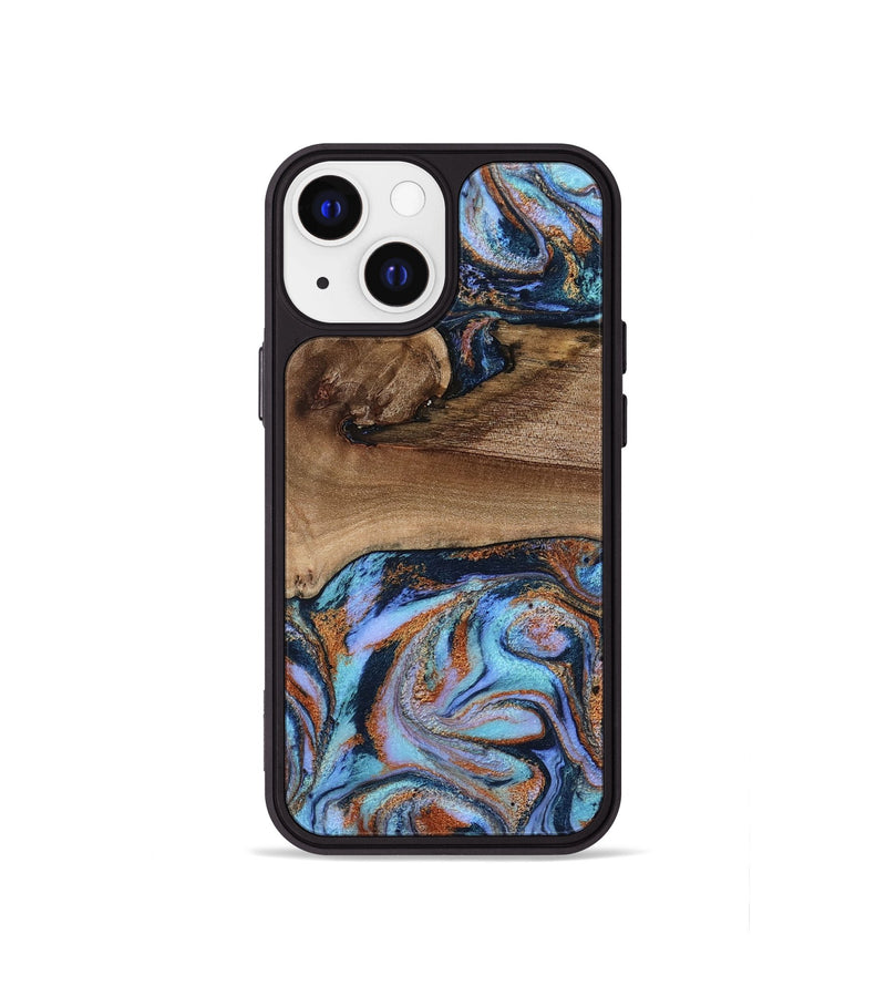 iPhone 13 mini Wood Phone Case - Shayla (Teal & Gold, 801881)