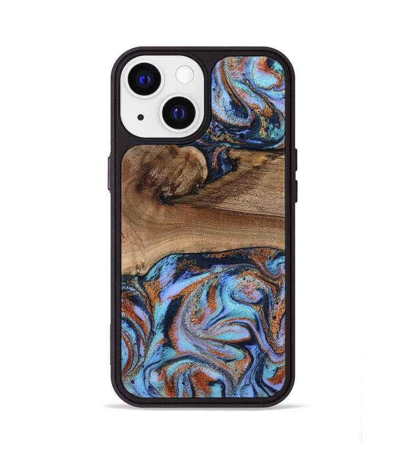 iPhone 13 Wood Phone Case - Shayla (Teal & Gold, 801881)