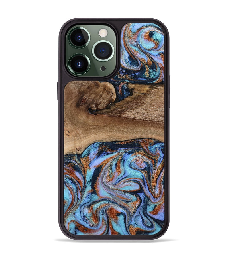 iPhone 13 Pro Max Wood Phone Case - Shayla (Teal & Gold, 801881)