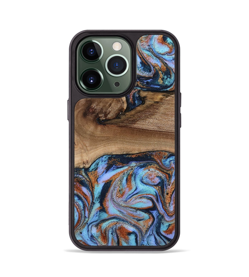 iPhone 13 Pro Wood Phone Case - Shayla (Teal & Gold, 801881)