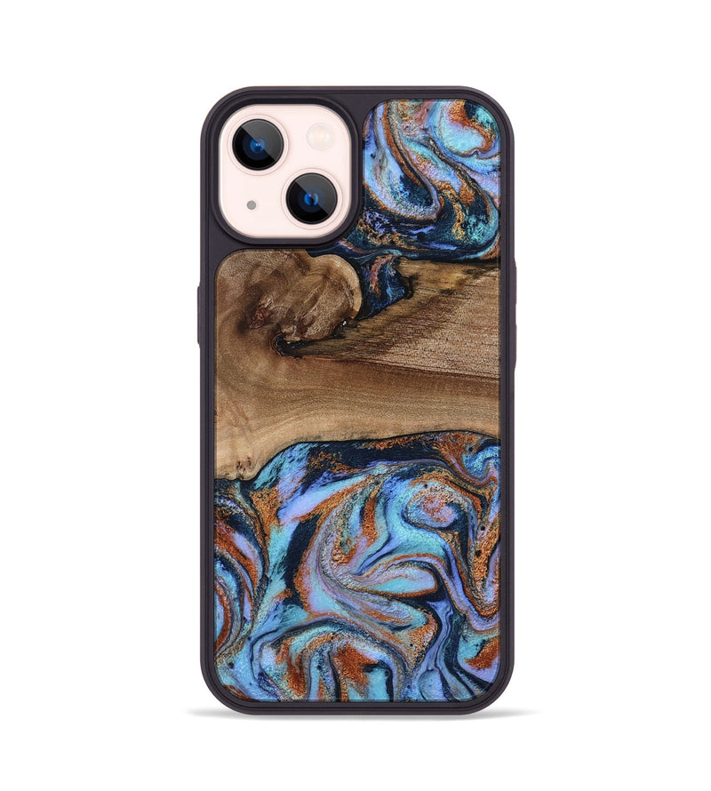 iPhone 14 Wood Phone Case - Shayla (Teal & Gold, 801881)
