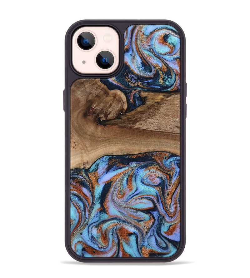 iPhone 14 Plus Wood Phone Case - Shayla (Teal & Gold, 801881)