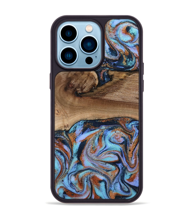 iPhone 14 Pro Max Wood Phone Case - Shayla (Teal & Gold, 801881)
