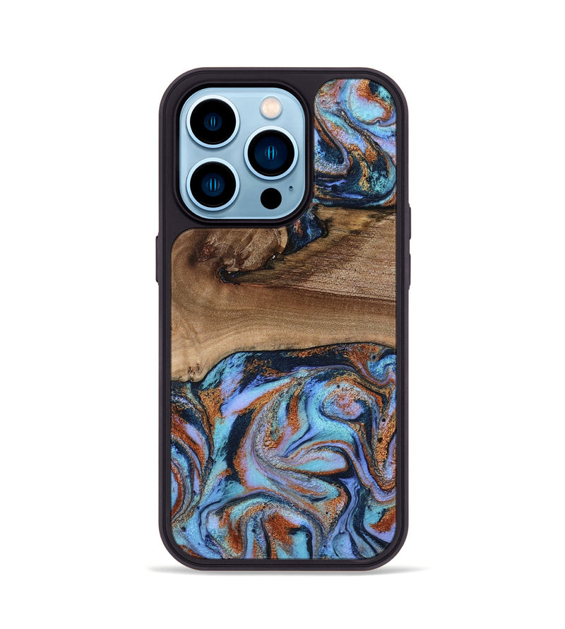 iPhone 14 Pro Wood Phone Case - Shayla (Teal & Gold, 801881)