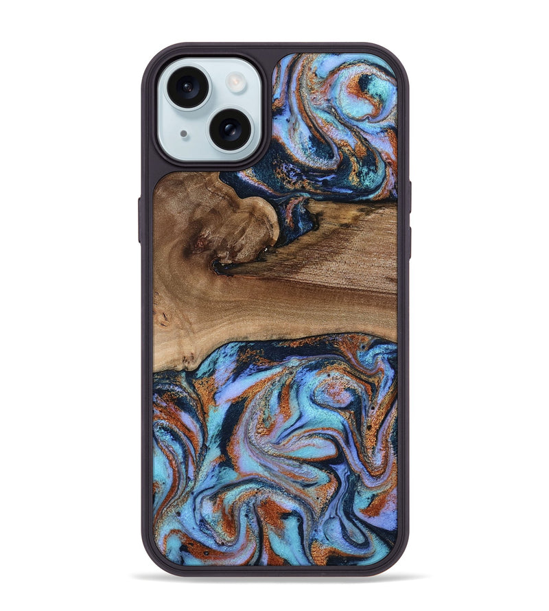 iPhone 15 Plus Wood Phone Case - Shayla (Teal & Gold, 801881)