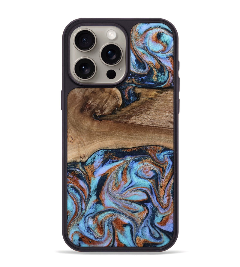iPhone 15 Pro Max Wood Phone Case - Shayla (Teal & Gold, 801881)