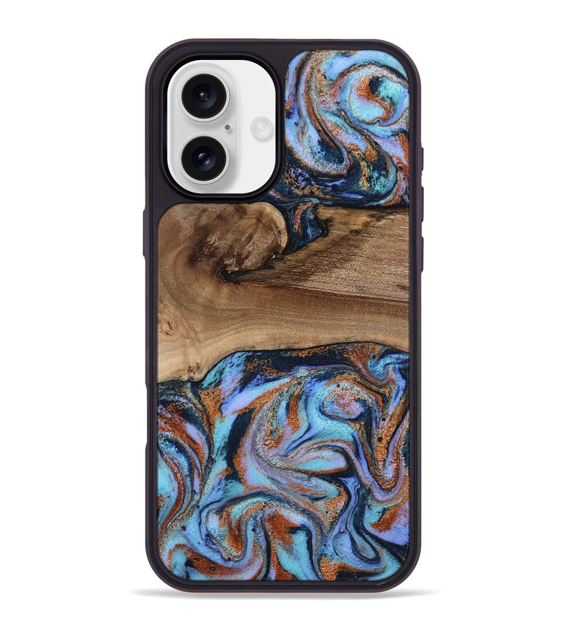 iPhone 16 Plus Wood Phone Case - Shayla (Teal & Gold, 801881)