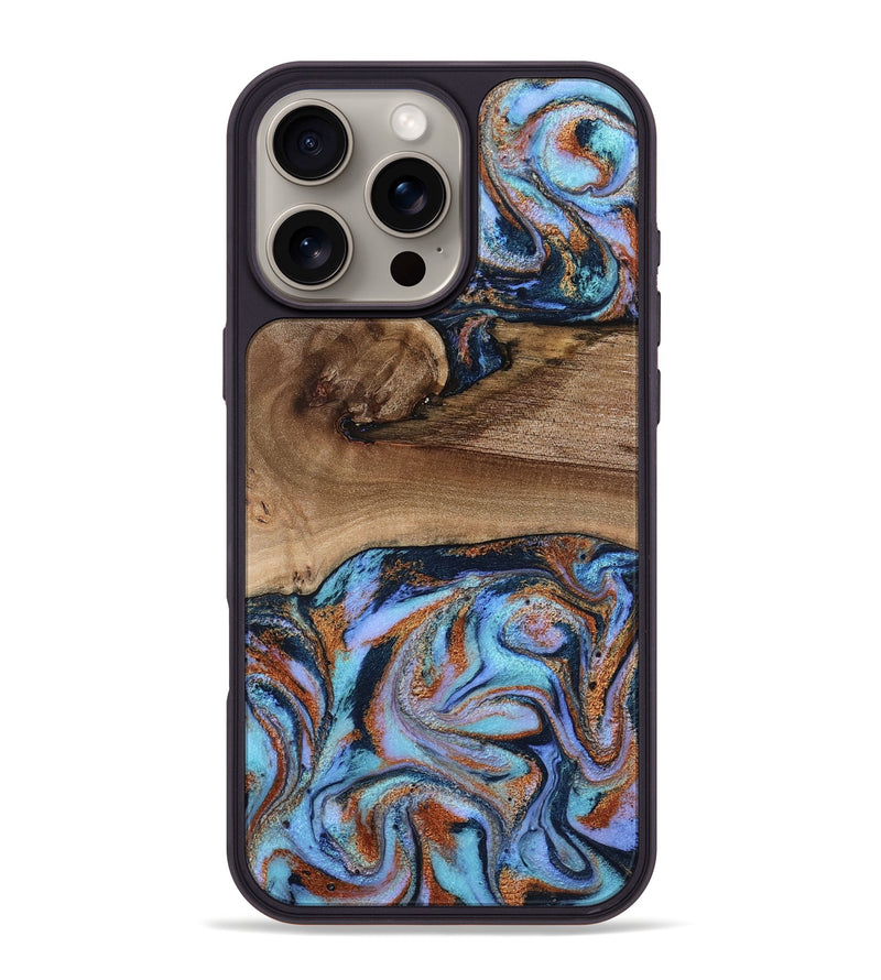 iPhone 16 Pro Max Wood Phone Case - Shayla (Teal & Gold, 801881)