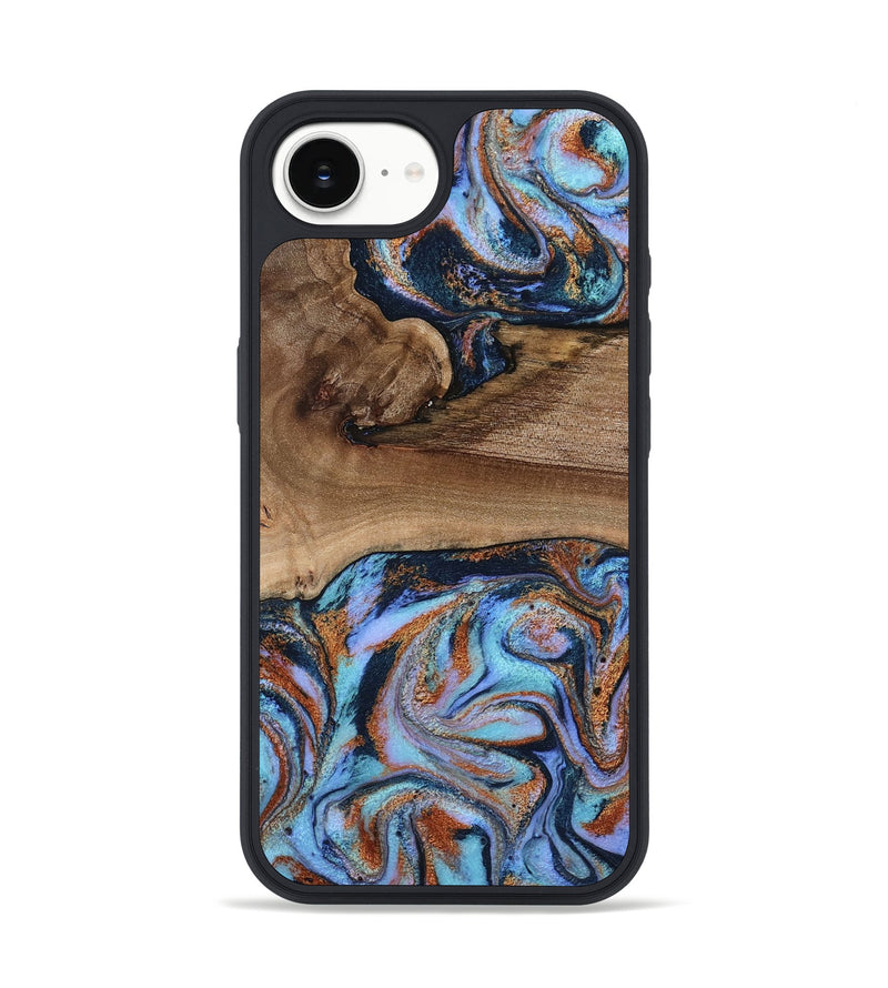 iPhone 16e Wood Phone Case - Shayla (Teal & Gold, 801881)