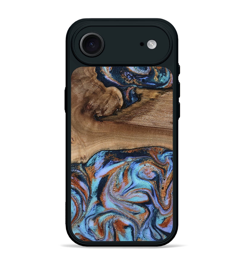 iPhone 17 Air Wood Phone Case - Shayla (Teal & Gold, 801881)