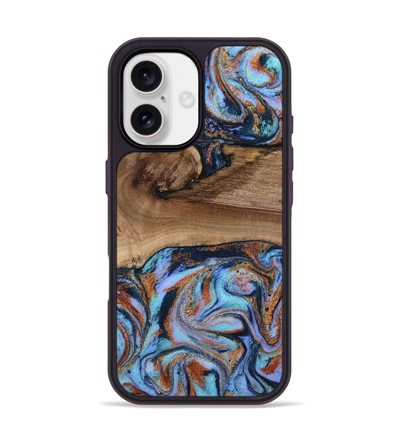 iPhone 17 Wood Phone Case - Shayla (Teal & Gold, 801881)