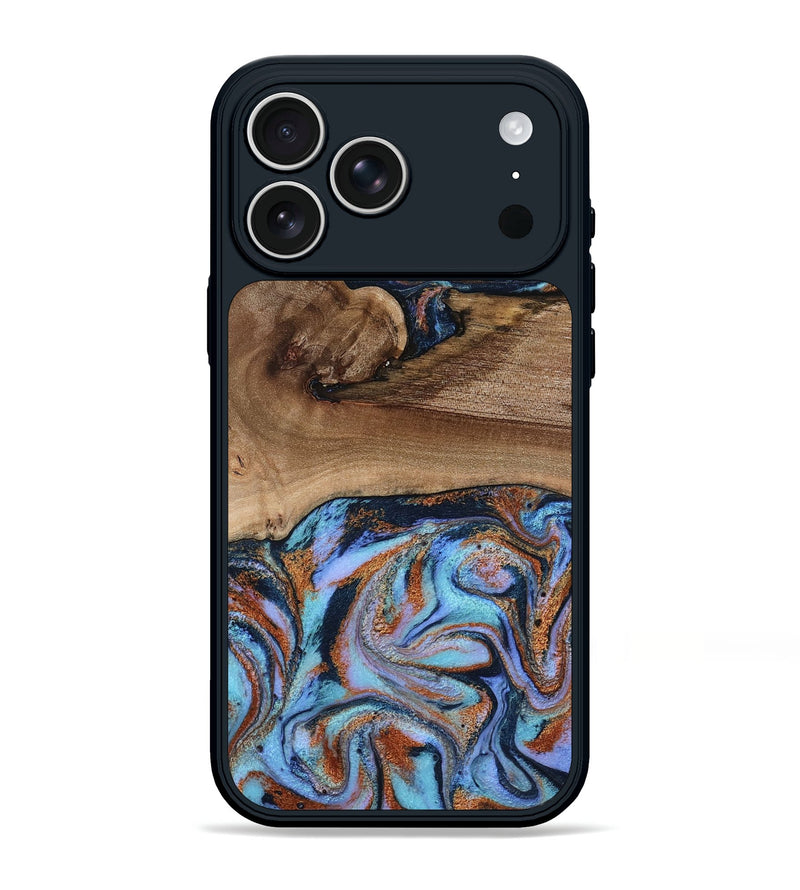 iPhone 17 Pro Max Wood Phone Case - Shayla (Teal & Gold, 801881)