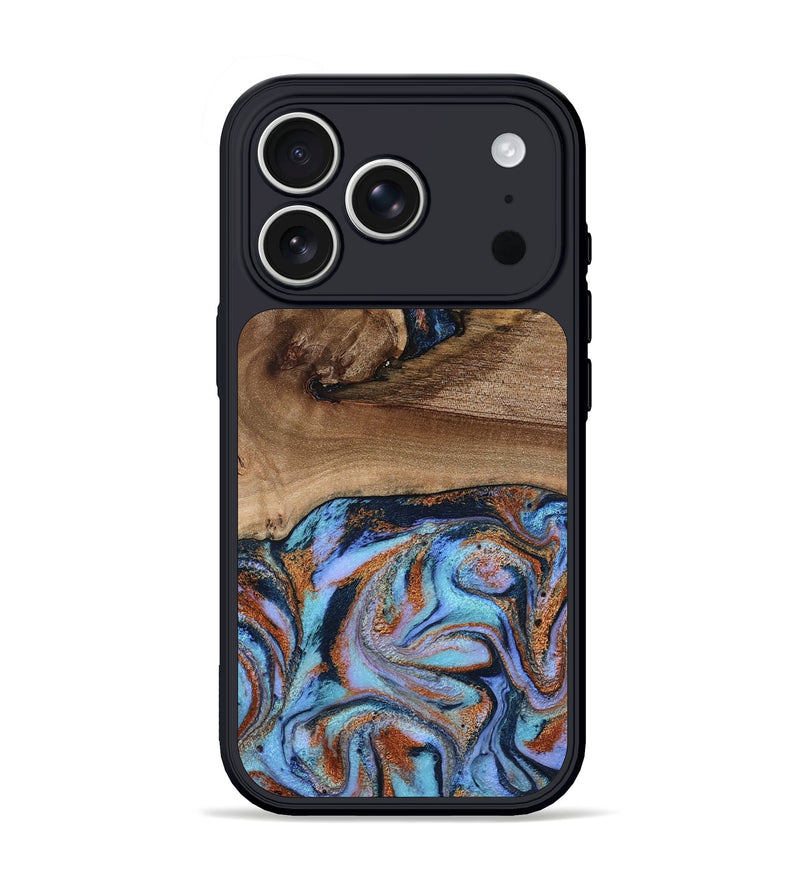 iPhone 17 Pro Wood Phone Case - Shayla (Teal & Gold, 801881)