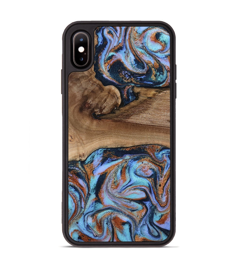 iPhone Xs Max Wood Phone Case - Shayla (Teal & Gold, 801881)
