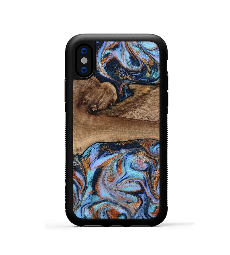 iPhone Xs Wood Phone Case - Shayla (Teal & Gold, 801881)
