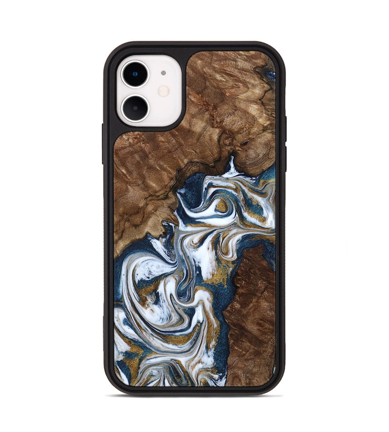 iPhone 11 Wood Phone Case - Jamison (Teal & Gold, 801882)