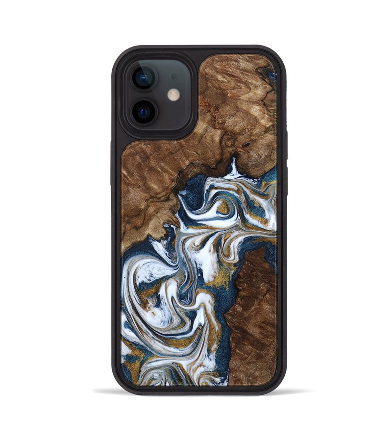 iPhone 12 Wood Phone Case - Jamison (Teal & Gold, 801882)