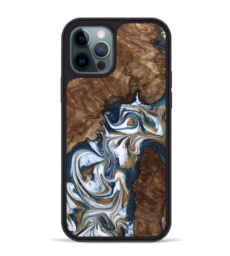 iPhone 12 Pro Max Wood Phone Case - Jamison (Teal & Gold, 801882)