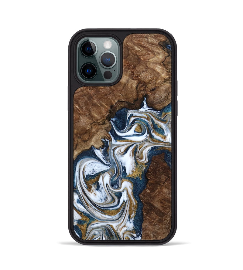 iPhone 12 Pro Wood Phone Case - Jamison (Teal & Gold, 801882)