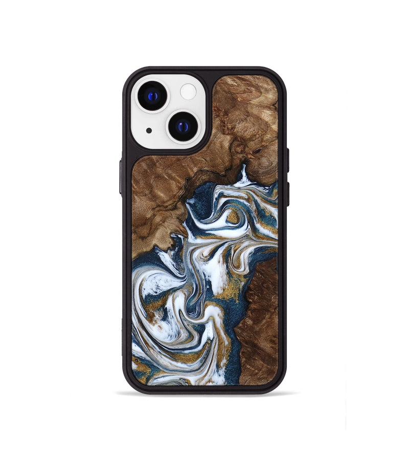 iPhone 13 mini Wood Phone Case - Jamison (Teal & Gold, 801882)
