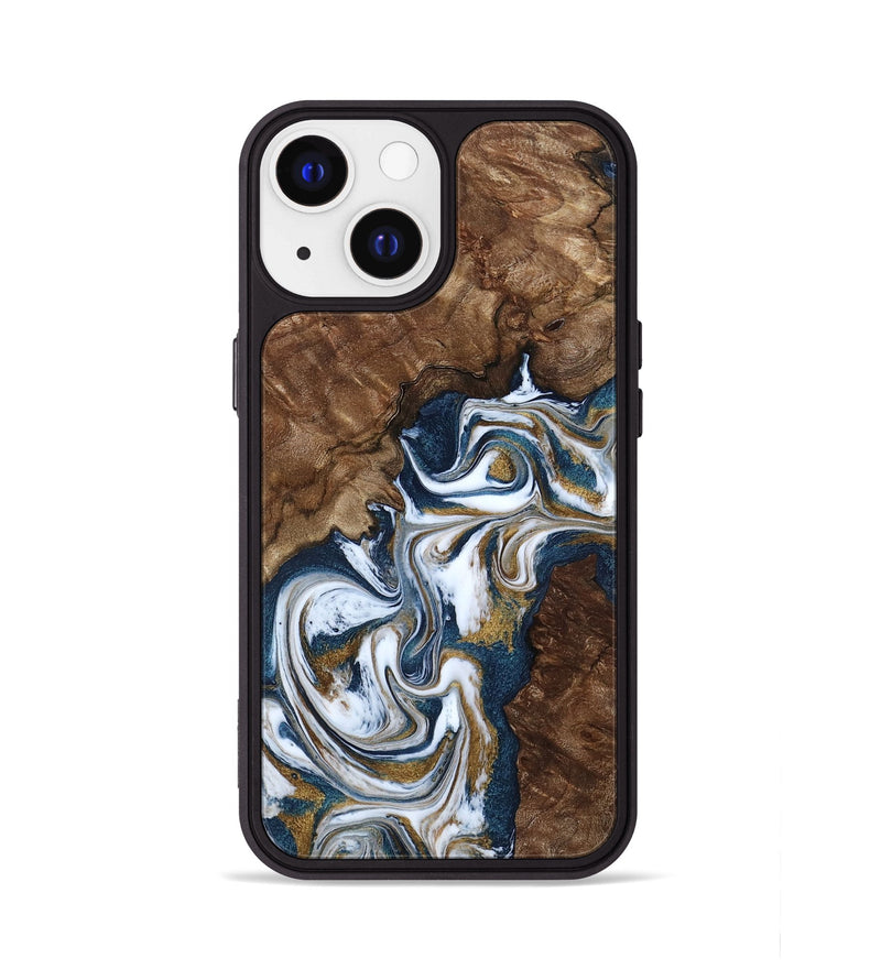 iPhone 13 Wood Phone Case - Jamison (Teal & Gold, 801882)