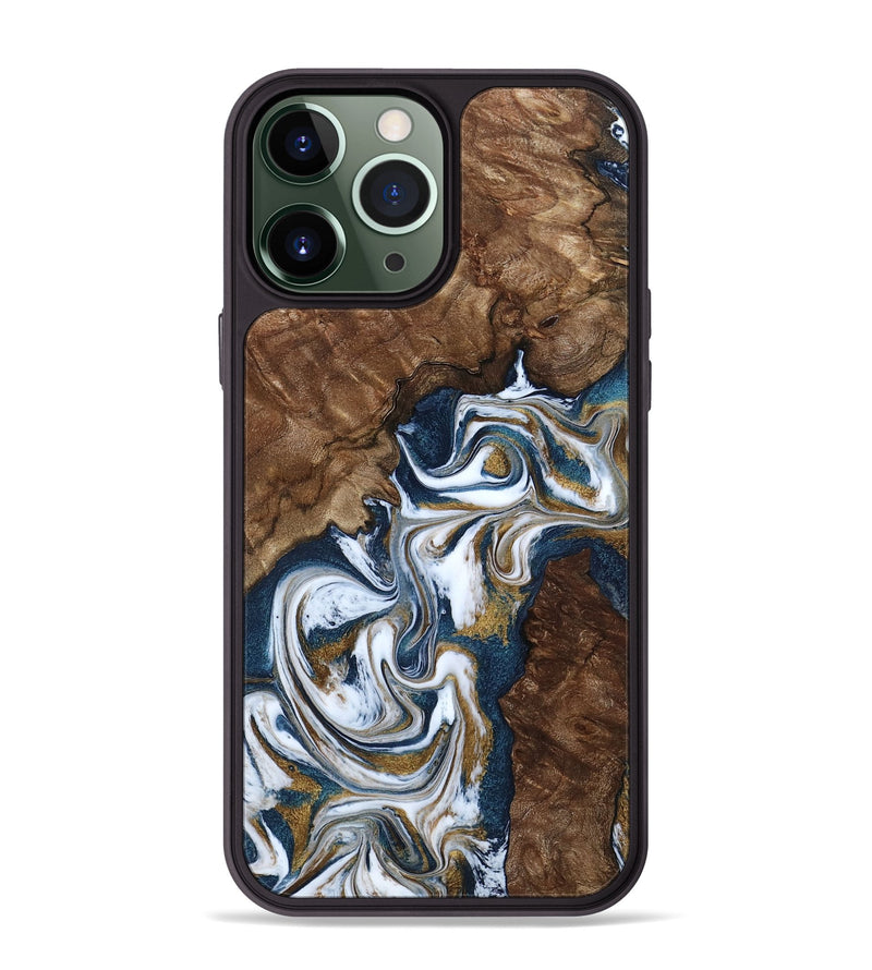 iPhone 13 Pro Max Wood Phone Case - Jamison (Teal & Gold, 801882)