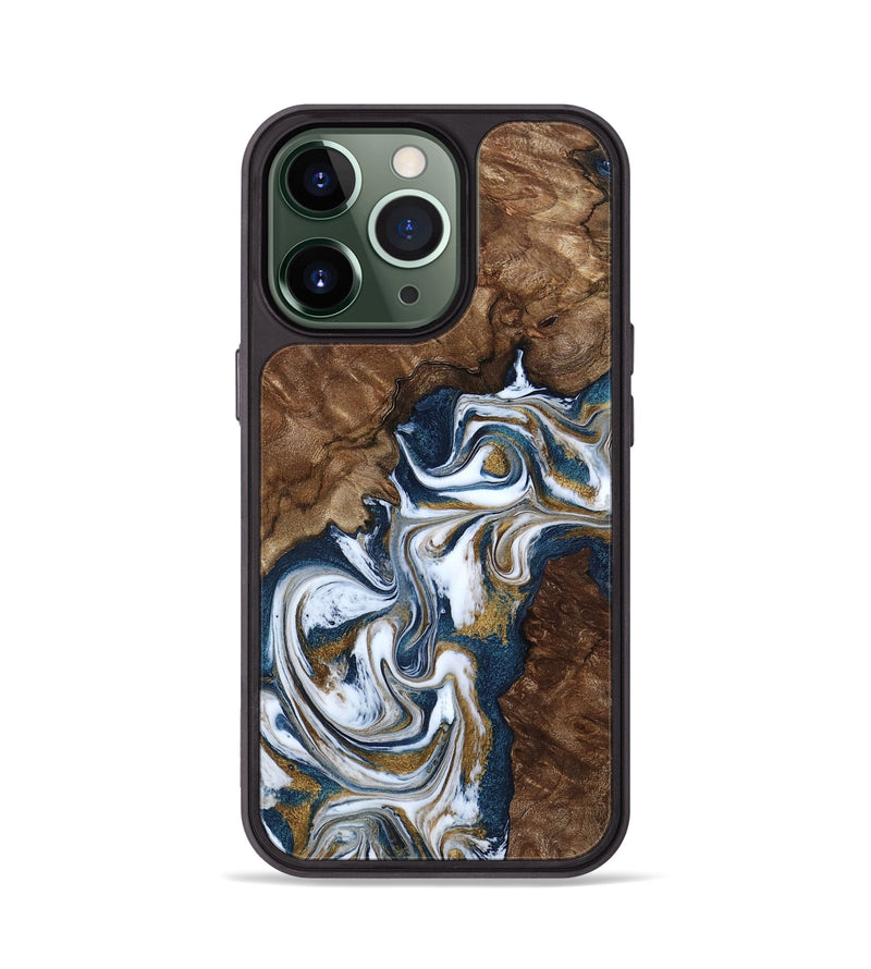 iPhone 13 Pro Wood Phone Case - Jamison (Teal & Gold, 801882)