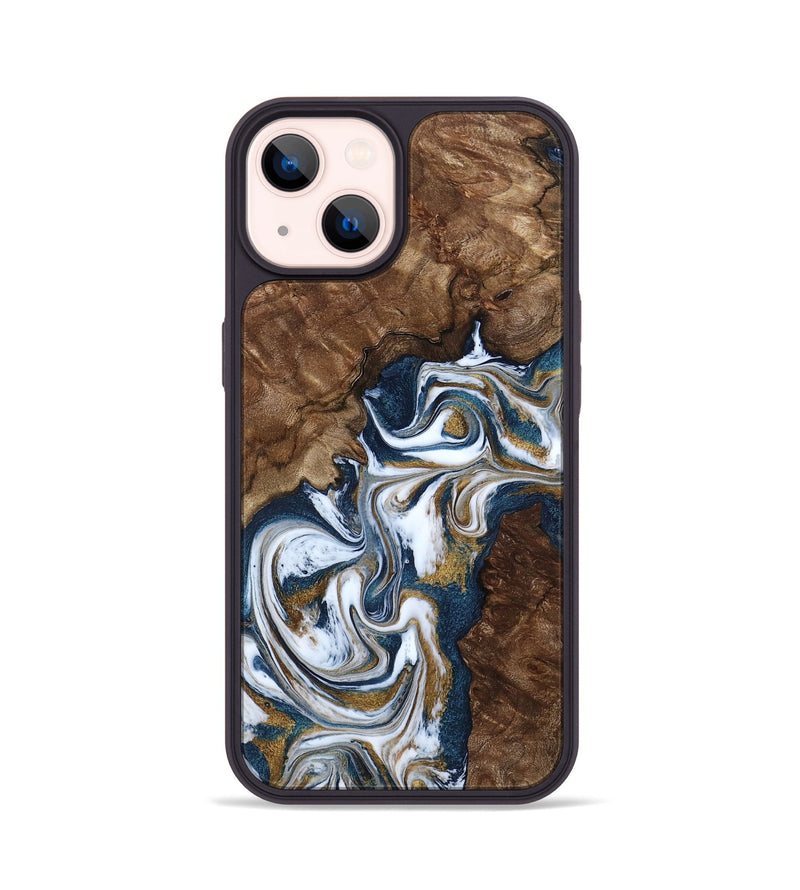 iPhone 14 Wood Phone Case - Jamison (Teal & Gold, 801882)
