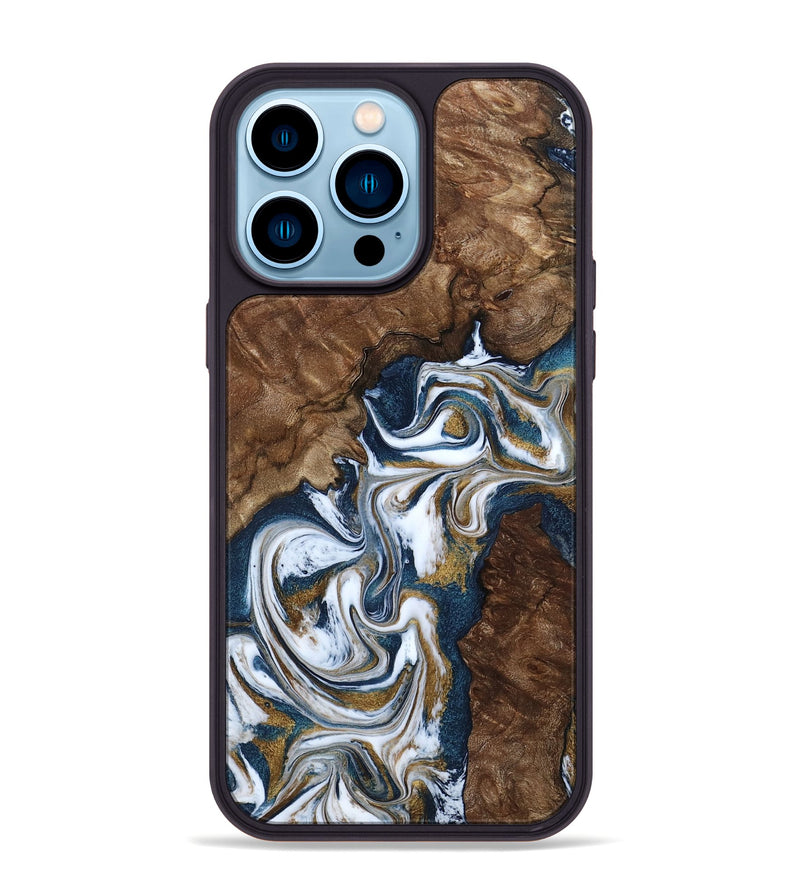 iPhone 14 Pro Max Wood Phone Case - Jamison (Teal & Gold, 801882)