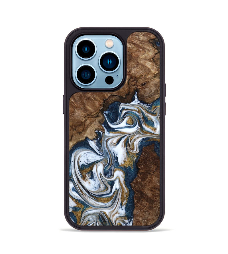 iPhone 14 Pro Wood Phone Case - Jamison (Teal & Gold, 801882)