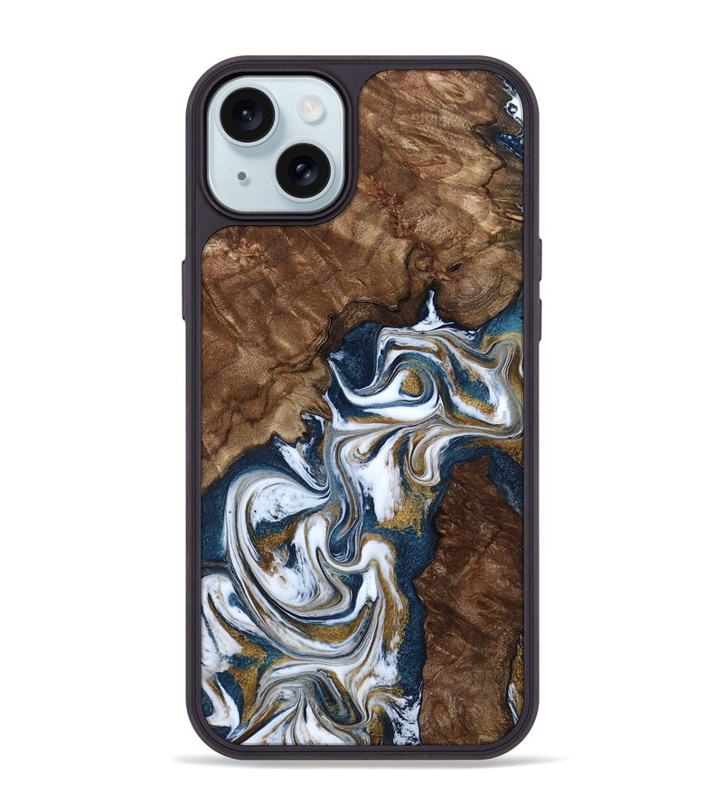 iPhone 15 Plus Wood Phone Case - Jamison (Teal & Gold, 801882)