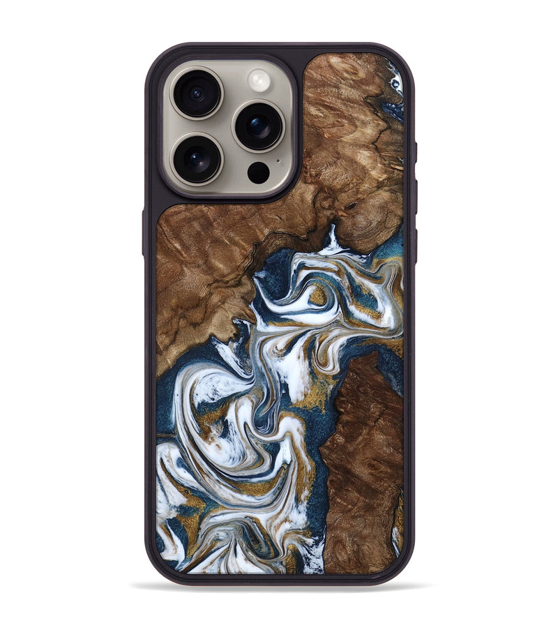 iPhone 15 Pro Max Wood Phone Case - Jamison (Teal & Gold, 801882)