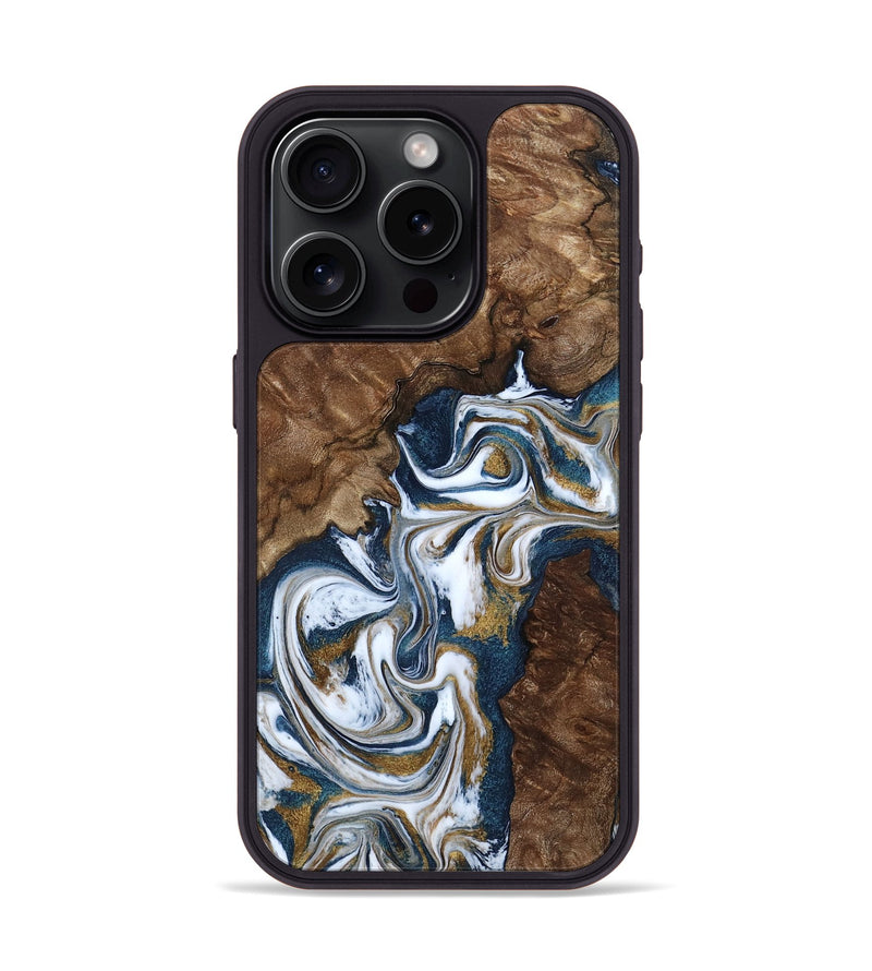 iPhone 15 Pro Wood Phone Case - Jamison (Teal & Gold, 801882)