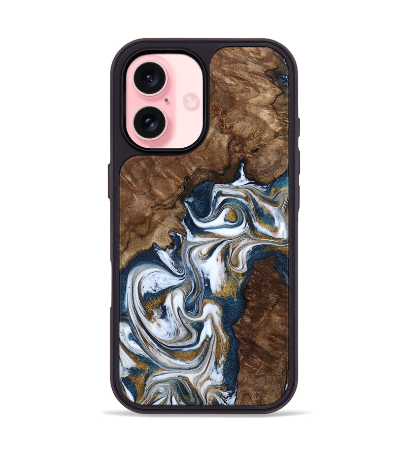 iPhone 16 Wood Phone Case - Jamison (Teal & Gold, 801882)